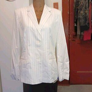 white pinstripe 2 piece pant suit